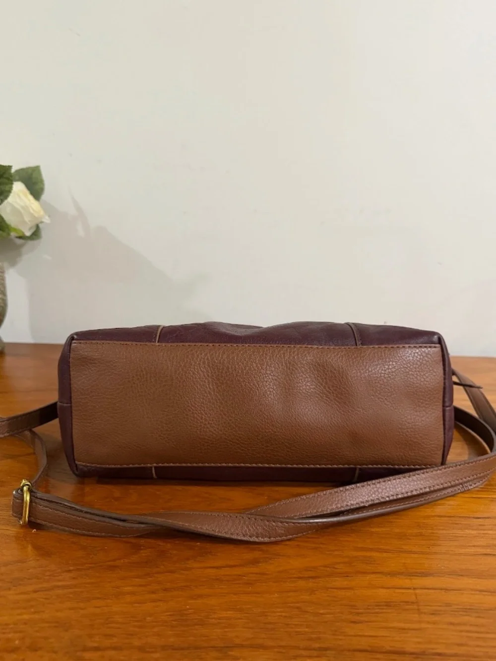 Fossil Felicity Bordeaux Leather Satchel Tote Bag Purse